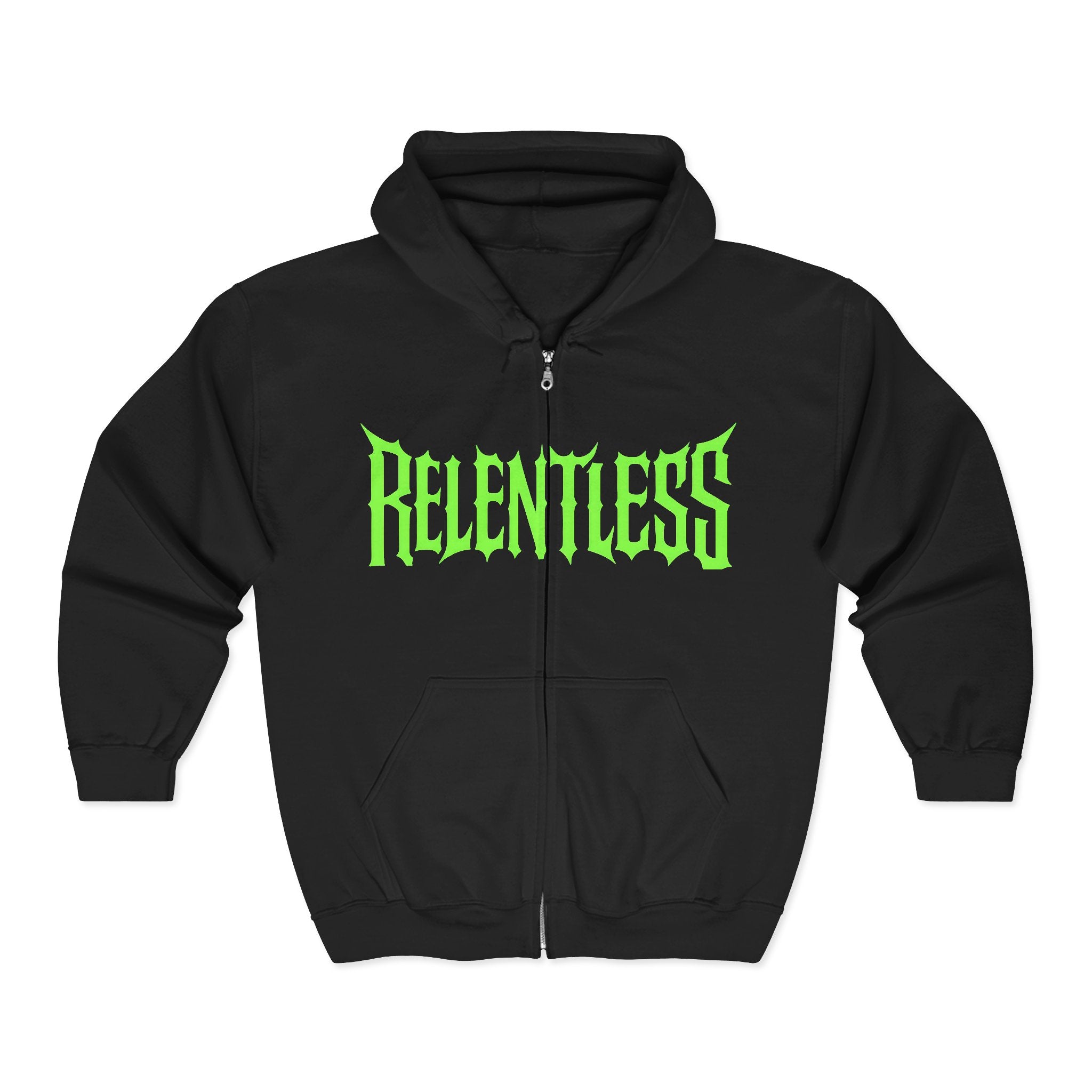 Copy of Relentless Zip Hoodie — Neon Green Gothic Full‑Zip Sweatshirt